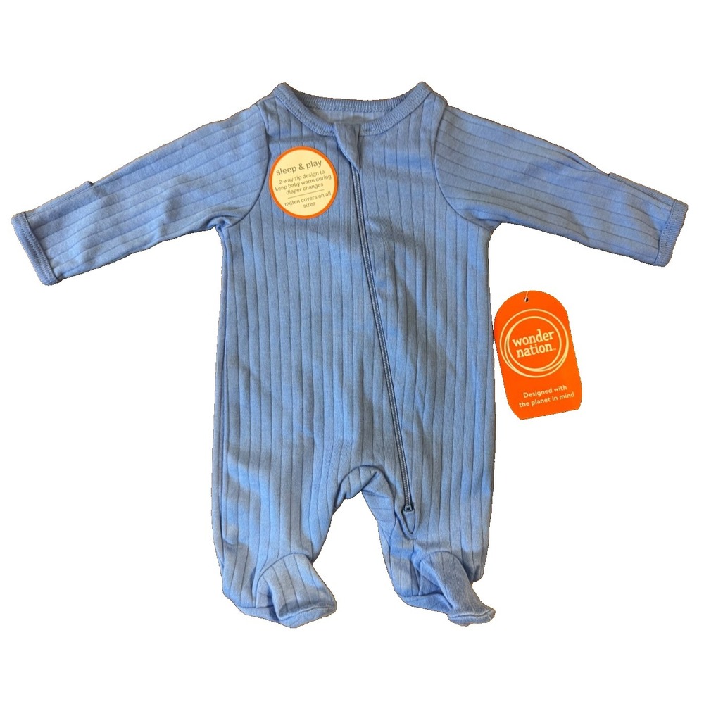 New Preemie Baby Boy Girl Sleeper Blue Ribbed Solid 2โ Way Zipper Outfit Romper